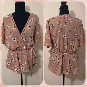 Sienna Sky Floral V-Neck Blouse - Tan